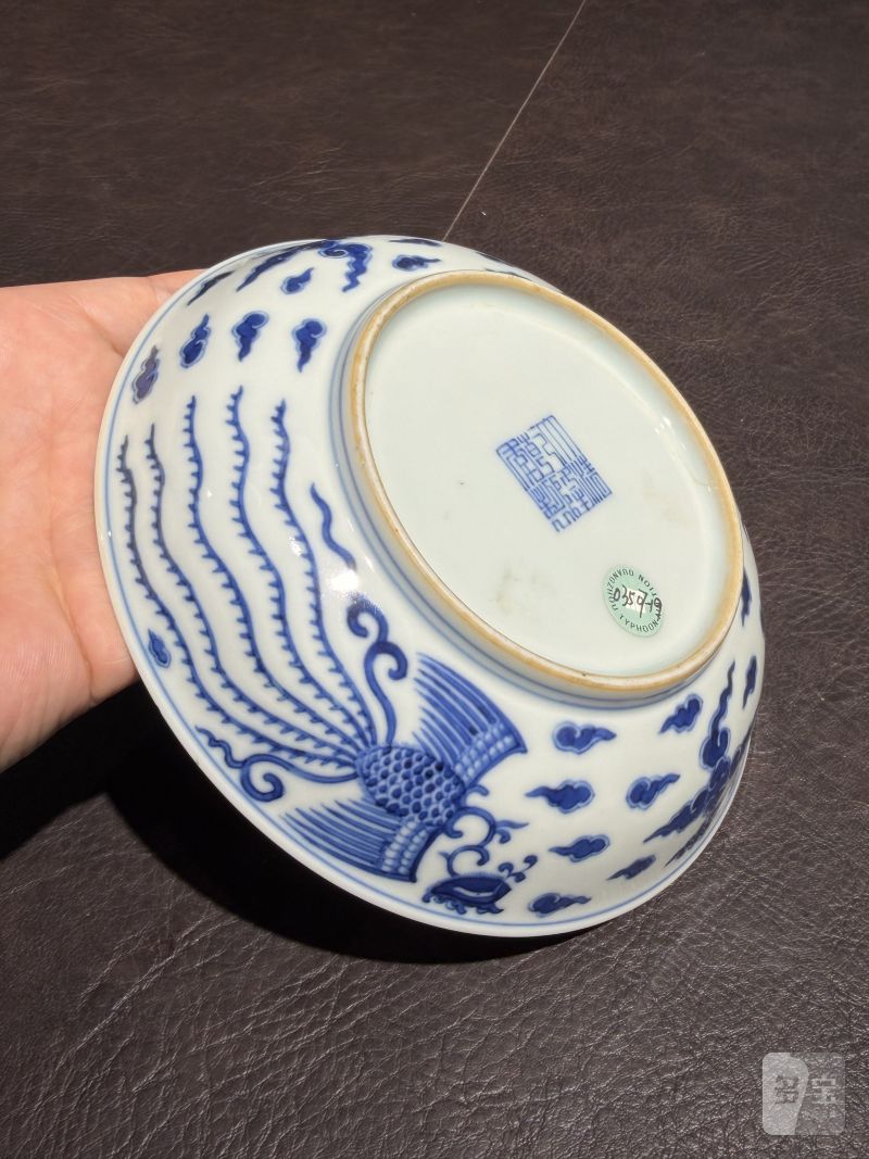 清乾隆 青花对头凤纹盘（老盒） - 图13